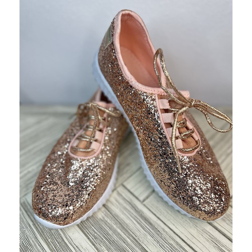 Rose Gold Glitter Glam Glaze Sneakers Size 10 - Picture 1 of 7